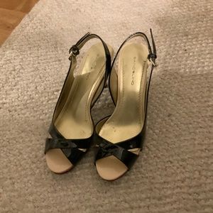 Bandolier Black Patent Strappy Heels